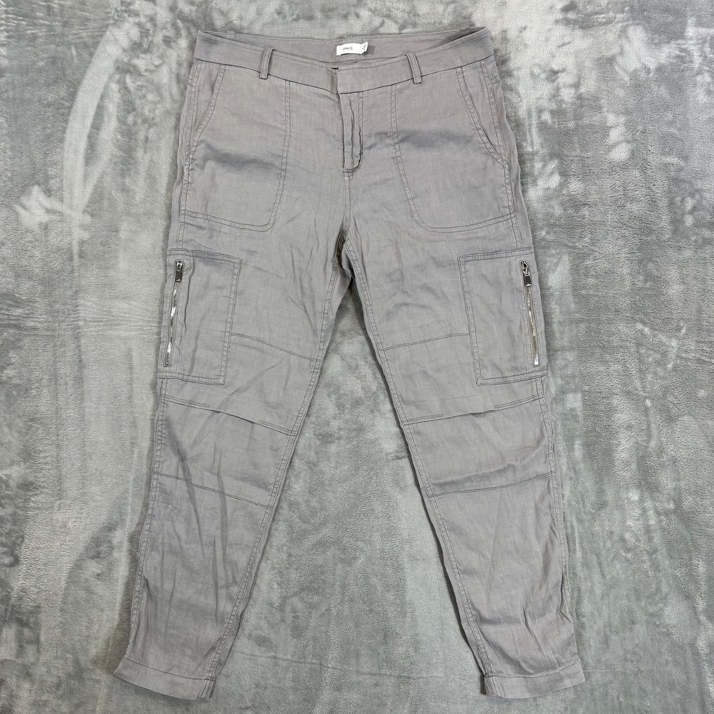 Vince Tapered Linen Cargo Pants Womens Size 8 Gray Linen Utility Pants